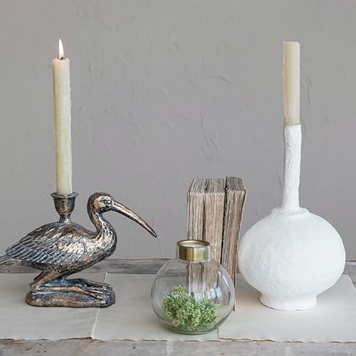 Creative Co-Op Paper Mache Taper Holder with Tall Neck and Whitewashed Finish