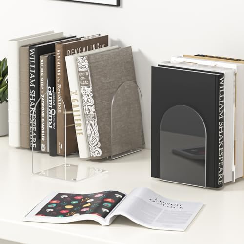 ALOTCHE Acrylic Bookends 4 Piece Clear Set