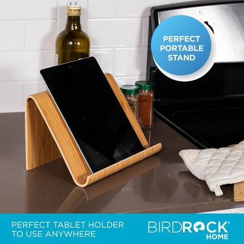 Bamboo Tablet Holder Stand - Adjustable Natural Wood Design