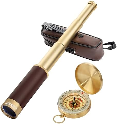 Laupha Retro Pirate Telescope 25x30 Monocular with Compass