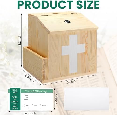 Wood Church Donation Box with 100 Envelopes and Keys