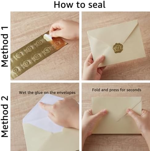Homtable 50 Pack Shiny Envelopes with Cards and Gold Stickers for Invitations