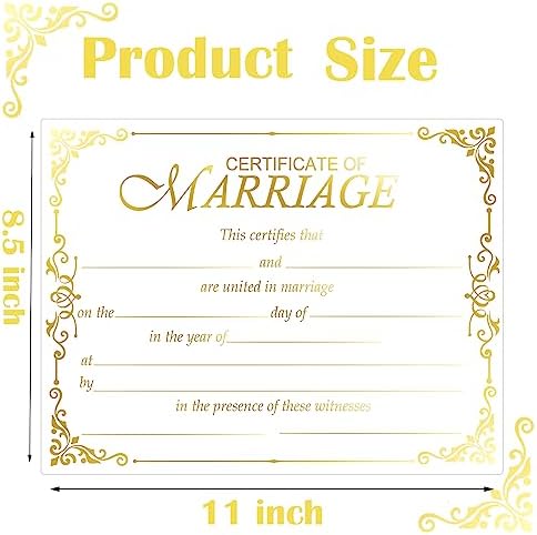 Gold Foil Marriage Certificates 11x85 Inch 24 Pcs Wedding Paper