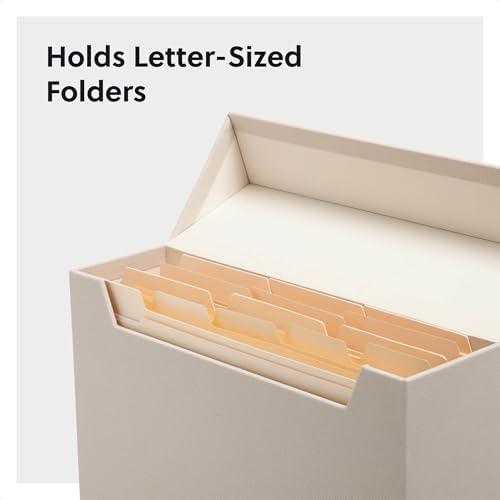 SMEAD Flip Top File Box 10x37x13 Beige Linen Gold Nameplate
