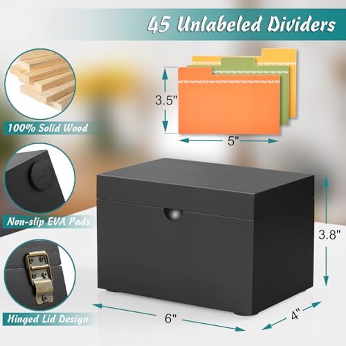 DRASTAR Index Card Holder 3x5 Wooden Box Black