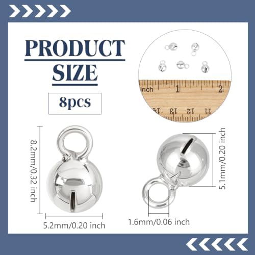 BENECREAT 8 Pcs Sterling Silver Bell Pendants