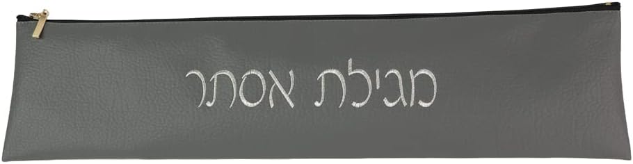 Navy Leather Megillah Scroll Case with Silver Trim