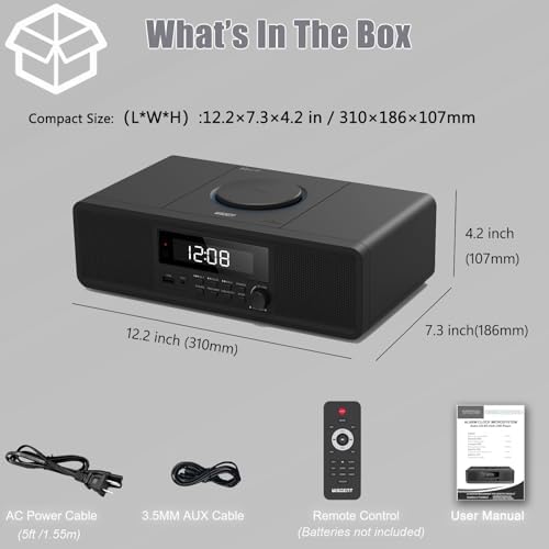 WISCENT Compact Stereo System with CD Player and Bluetooth