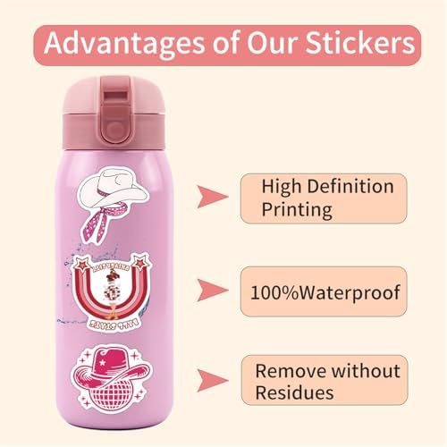 55pcs Pink Cowgirl Decals - Waterproof Stickers for Water Bottle and Laptop