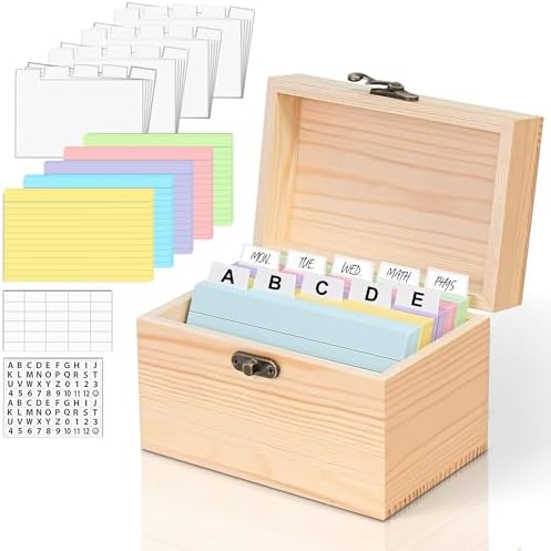 MOBYKE Index Card Holder 3x5 Inch 100 Pcs Wooden Organizer