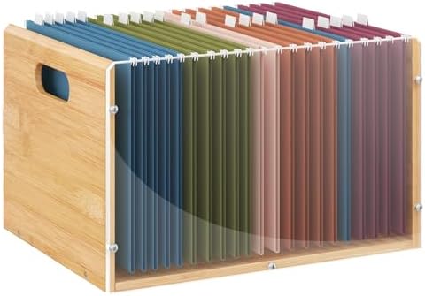 Bamboo Acrylic File Box Organizer with Handle