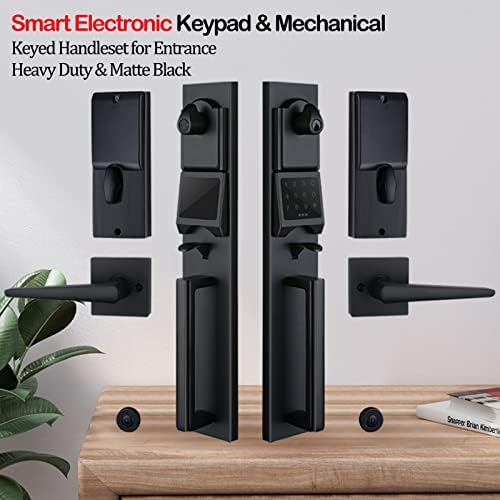 Smart Keypad Deadbolt Handleset in Matte Black for Double Doors