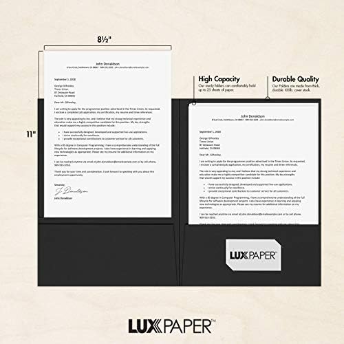 LUXPaper 9 x 12 Inch Project Folders Two Pocket Midnight Black 100lb