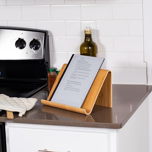 Bamboo Tablet Holder Stand - Adjustable Natural Wood Design