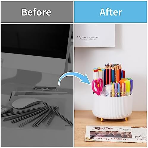 Marbrasse 360 Degree Rotating Pen Holder with 5 Compartments Desk Organizer