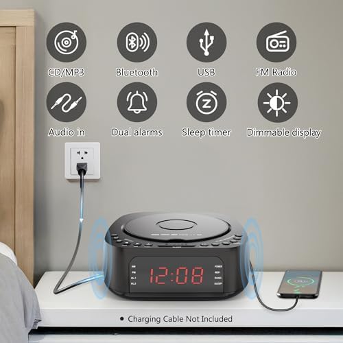 CD Player Alarm Clock with Remote and Bluetooth
