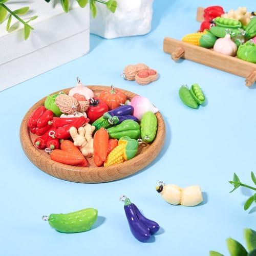 FASHEWELRY 36 Pcs Resin Vegetable Pendants with Loops