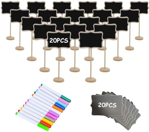 20PCS Wood Mini Chalkboard Signs with Stickers and Chalk