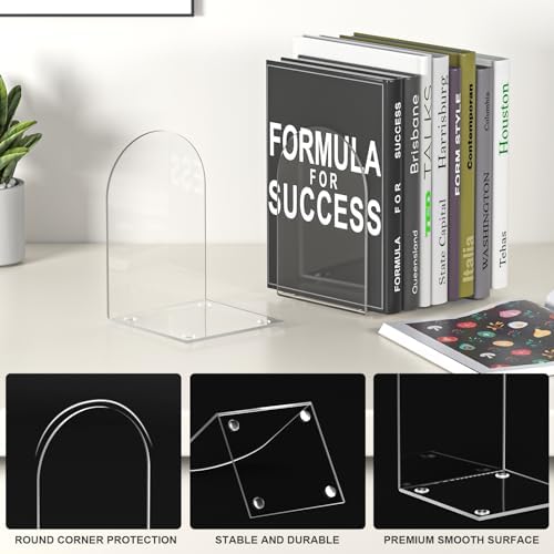 ALOTCHE Acrylic Bookends 4 Piece Clear Set