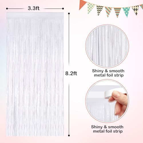 White Metallic Tinsel Foil Fringe Curtains 2 Pack