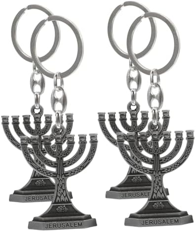 VOSAREA 4PCS Stainless Steel Menorah Keychain Pendant