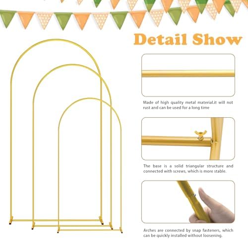 DDMY 3-Piece Gold Metal Balloon Arch Stand Set