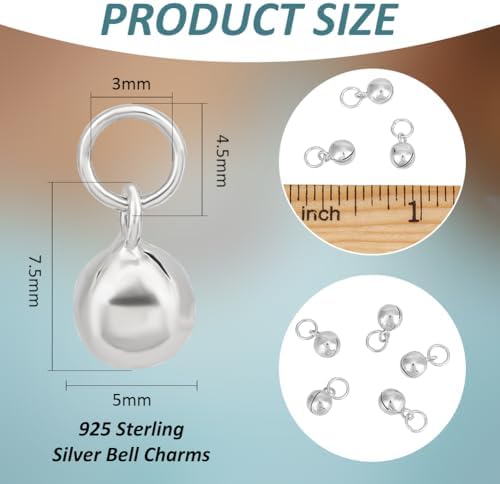 BENECREAT 5Pcs 925 Sterling Silver Jingle Bells