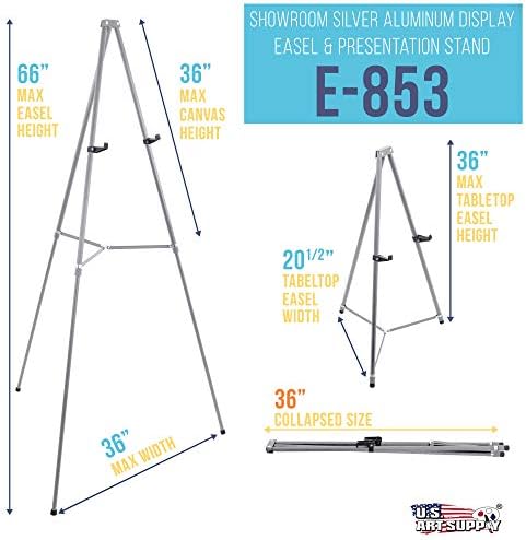U S Art Supply 66 Inch High Gallery Silver Metal Display Easel