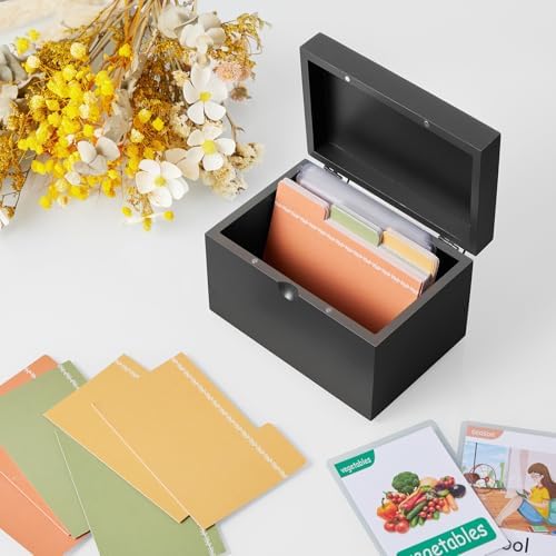DRASTAR Index Card Holder 3x5 Wooden Box Black