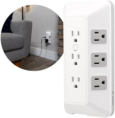 GE 9 Outlet Surge Protector Wall Tap White Gray