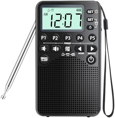 RunningByte Portable AM FM Radio with LCD Screen and Alarm Clock