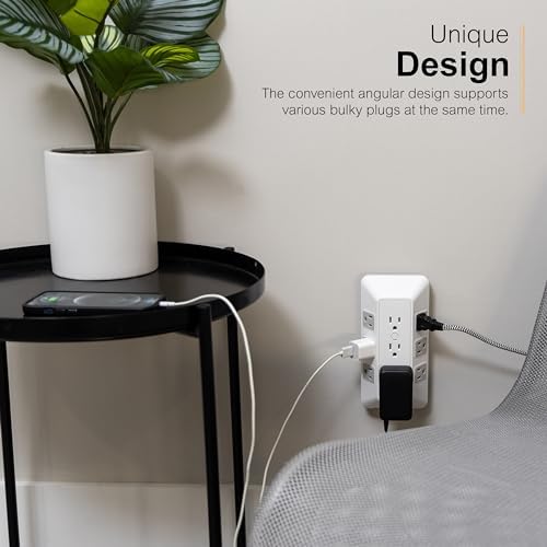 GE 9 Outlet Surge Protector Wall Tap White Gray