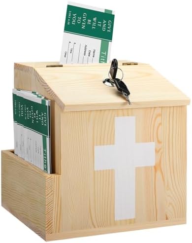 Wood Church Donation Box with 100 Envelopes and Keys