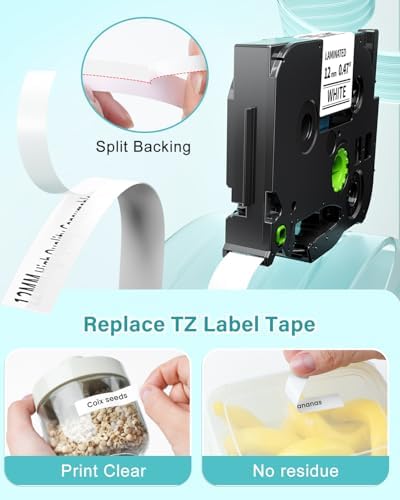 12mm Laminated White Label Tape 6-Pack for Brother P-Touch