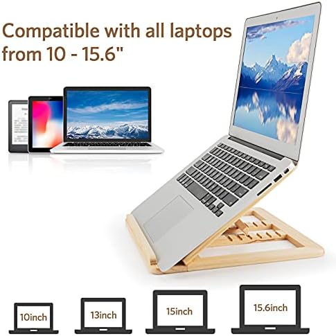 Wooden Laptop Stand with Phone Holder Foldable and Adjustable