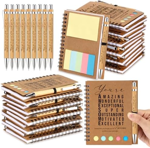 Jetec 50pcs Spiral Notebook With Bamboo Pen Gift Set