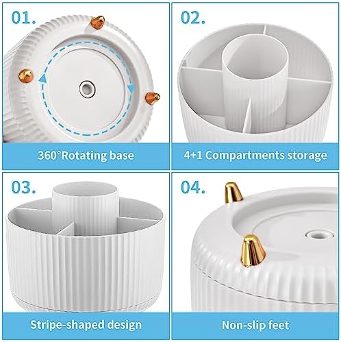 Marbrasse 360 Degree Rotating Pen Holder with 5 Compartments Desk Organizer