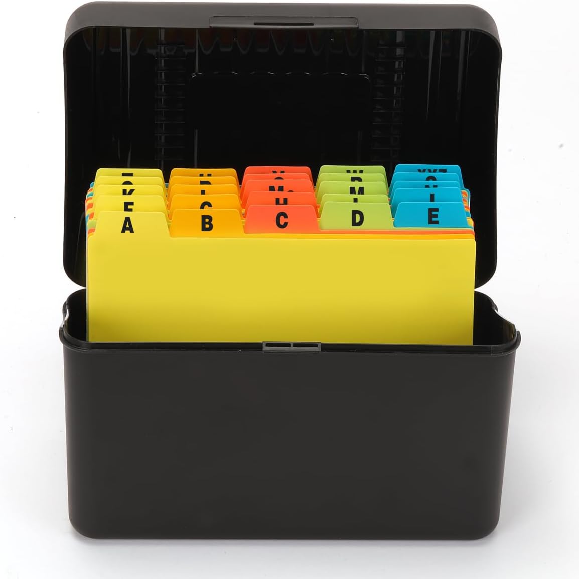 H4D Index Card Holder 4x6 Inches with 25 Plastic Dividers Black