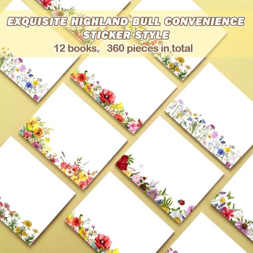 Janlaugh 12 Pads Wildflower Sticky Notes for Journaling and Gift Giving