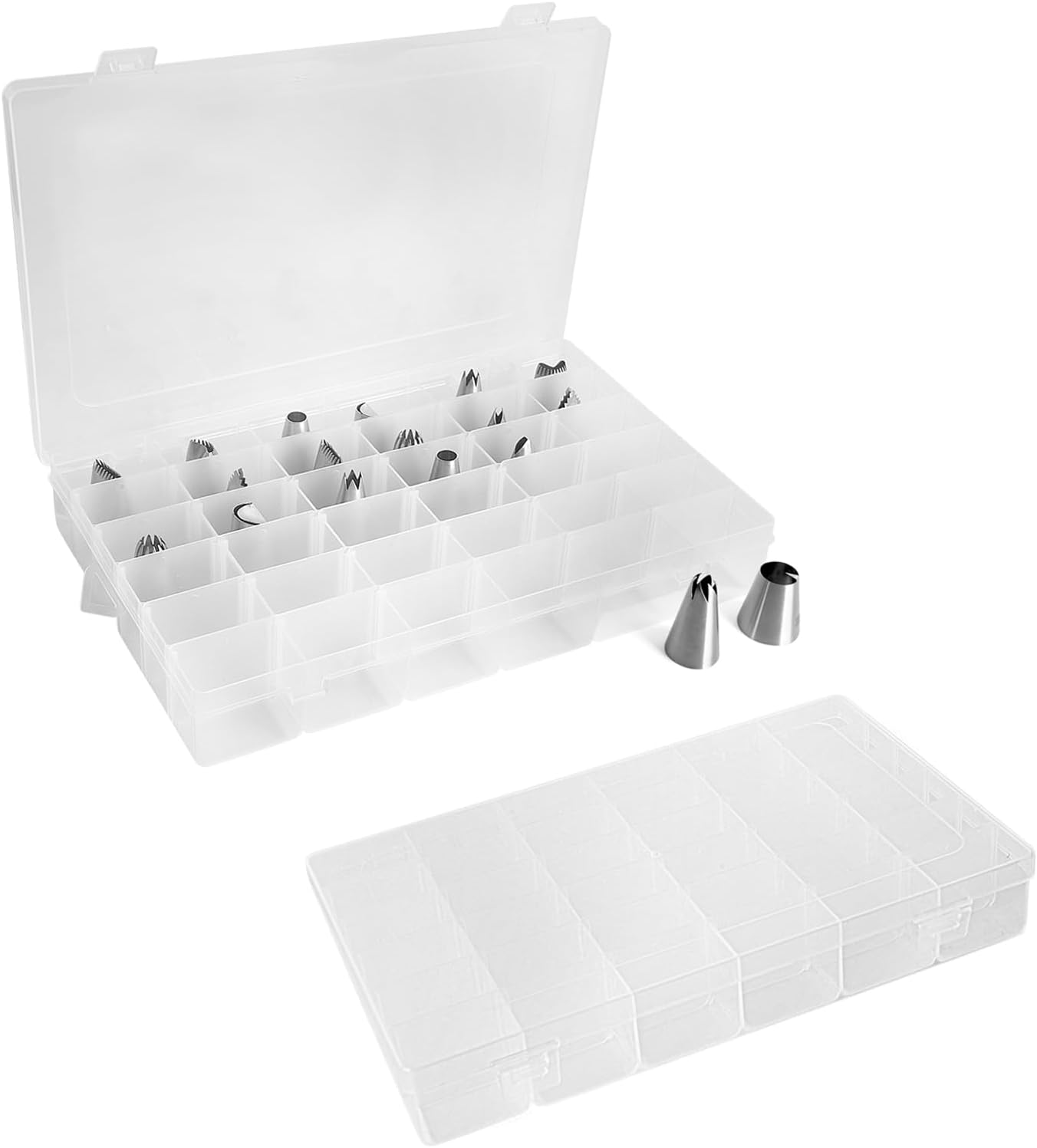 2 Pack Piping Tip Organizer Box with 36 Grids and Adjustable Dividers