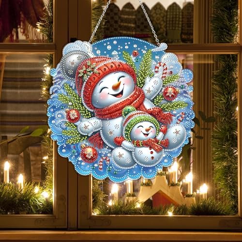 JJFox Diamond Art Painting Kit Snowman Wreath