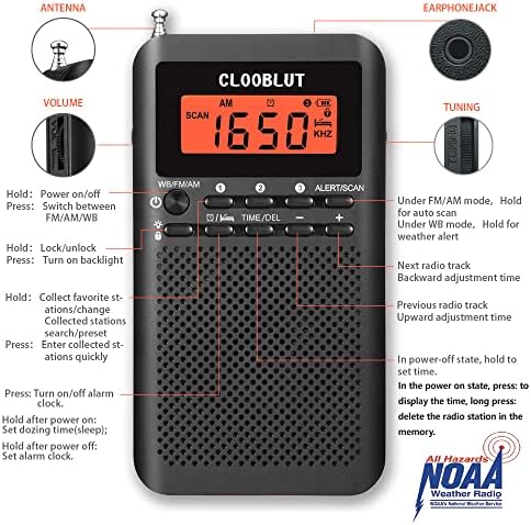 Clooblut Weather Radio with AM FM WB Bands and Backlight Keyboard