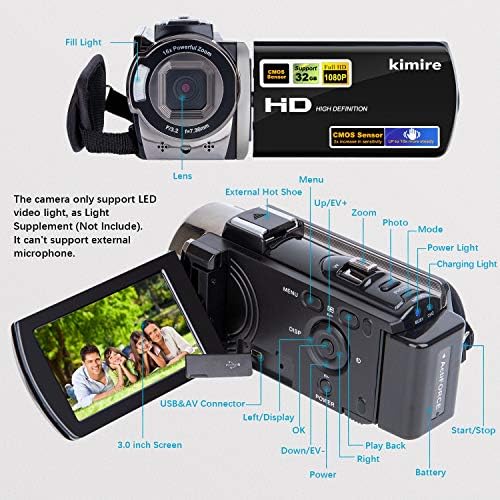 Kimire Full HD 1080P Camcorder with 2 Batteries