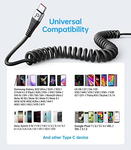 PRAKIE 2Pack USB C 3ft Coiled Charge Cable