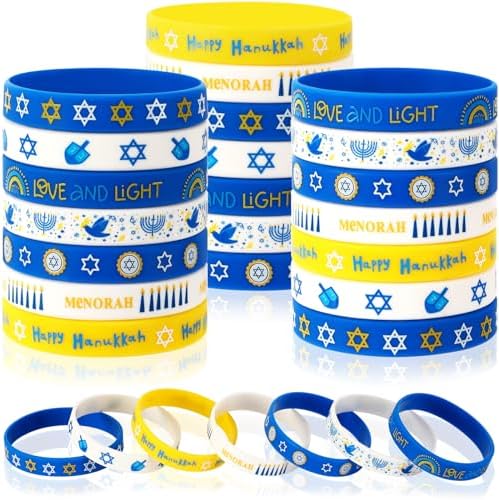 JUNEBRUSHS Hanukkah Silicone Wristbands 42Pcs Set