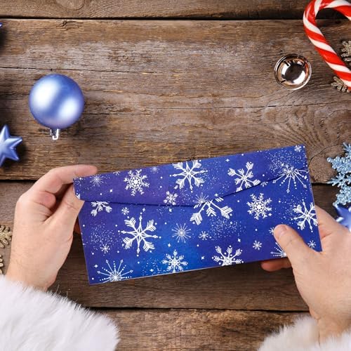 Whaline 150Pcs Christmas Money Envelope Blue White Snowflake
