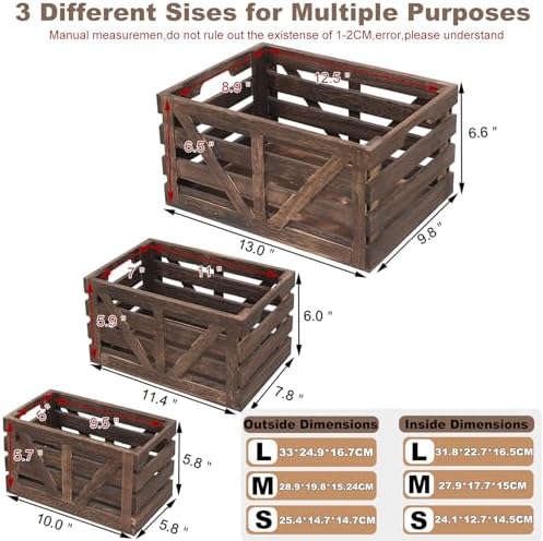 Set of 3 Nested Wooden Storage Crates with Handles