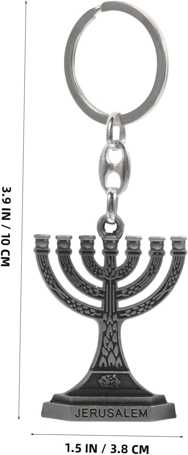 VOSAREA 4PCS Stainless Steel Menorah Keychain Pendant