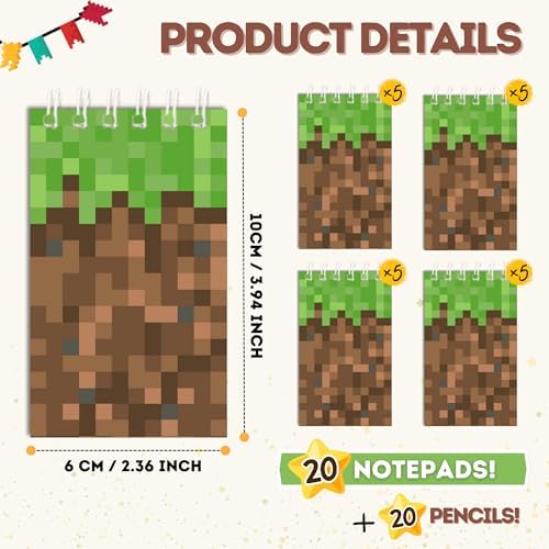 40 PCS Pixel Party Favors Pencils Notepads for Themed Events