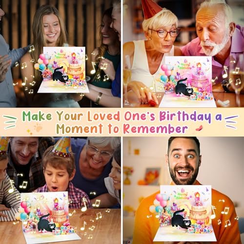 Funny Birthday Card with Cat Music and Lights